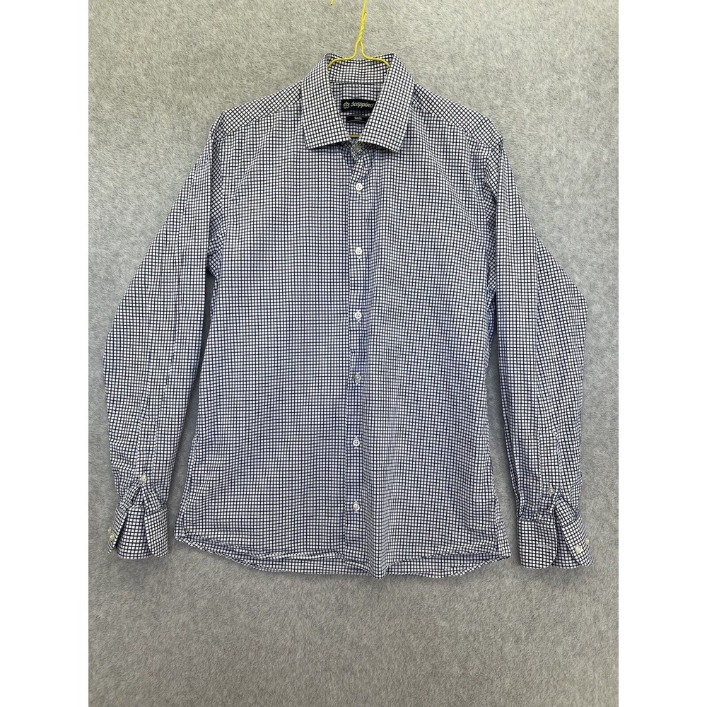 Scappino Men's Slim Fit Button Down shirt Blue White Check Long Sleeve Size 15.5